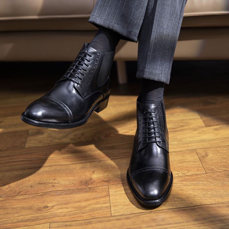 Men's Pointed Toe Retro Martin Boots Top Layer Cowhide