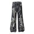 Men's Dark Digital Printing Wash Horn Jeans