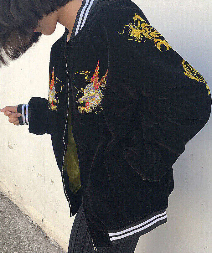 Heavy Industry Embroidery Velveteen Baseball Uniform Couple Jacket