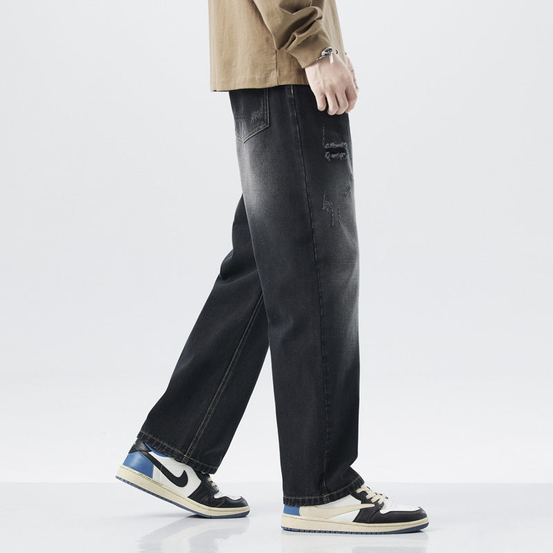 Hole Vintage Jeans Men's American Loose Straight-leg Distressed Pants