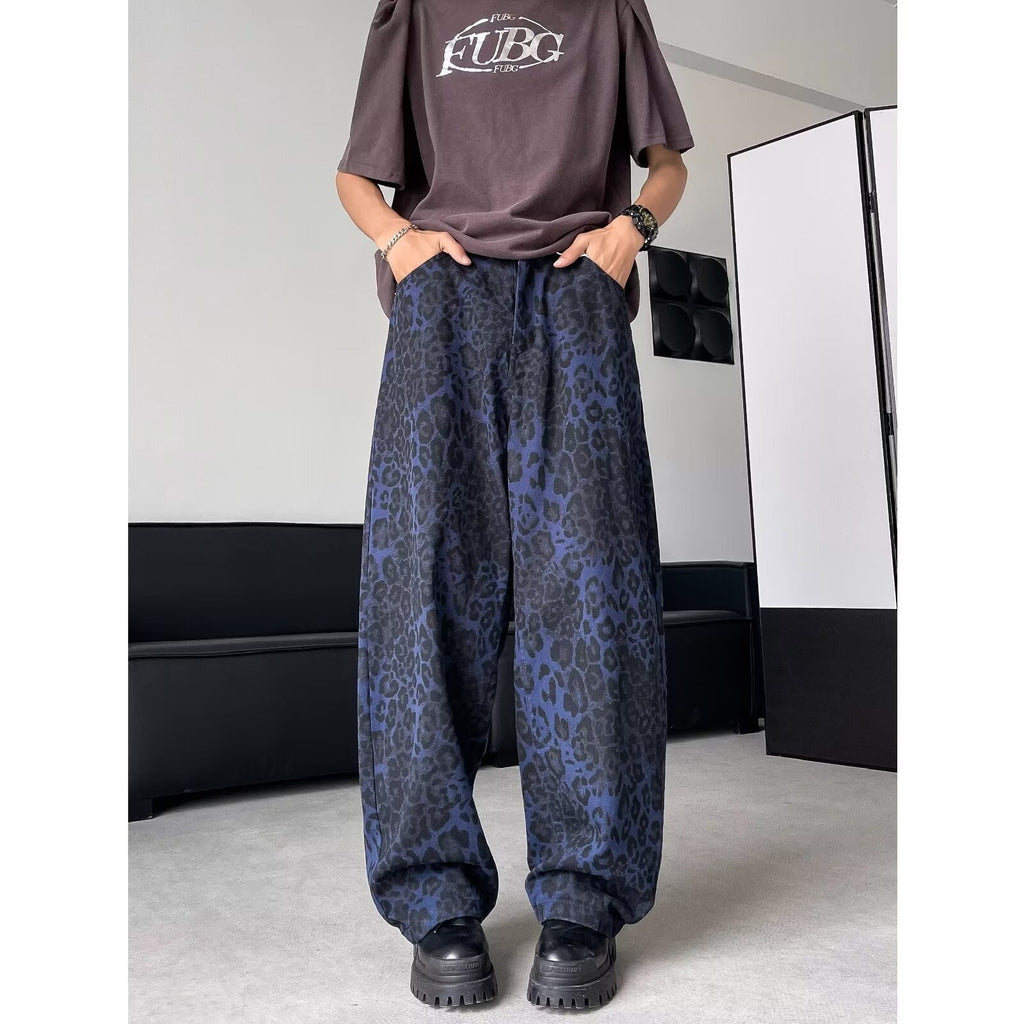 American Retro Leopard Print Wide-leg Pants Loose Straight