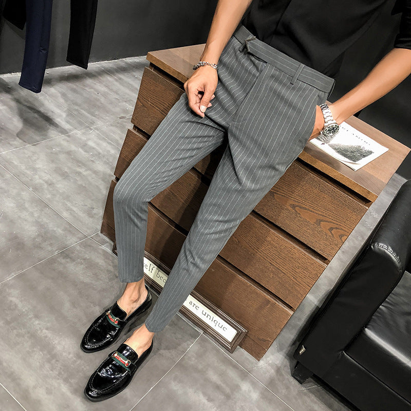 Striped cropped pants handsome business trousers