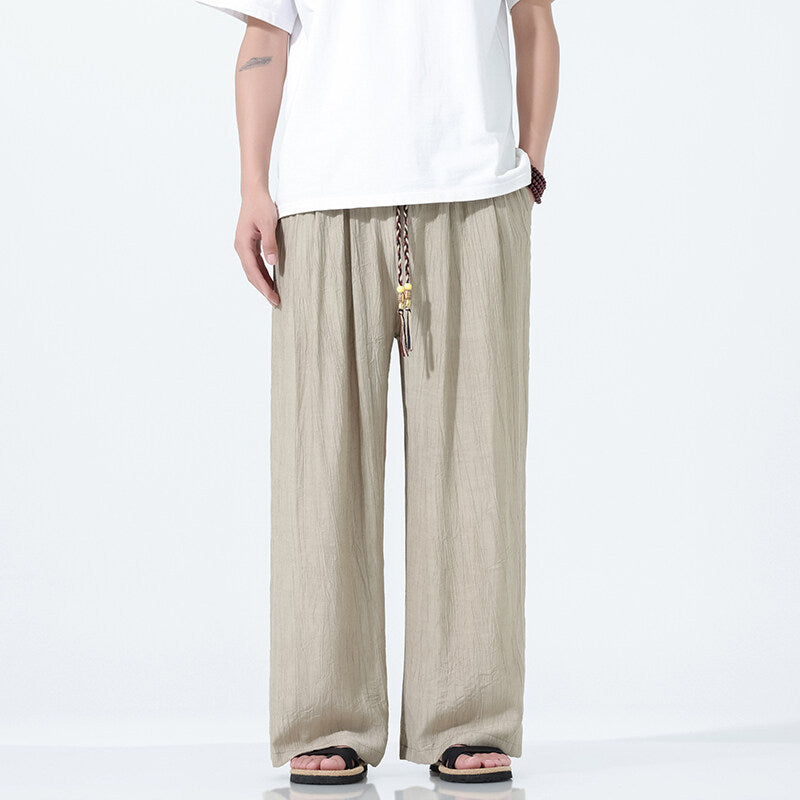 National Style Men's Trendy Straight-leg Trousers Breathable Wide Leg