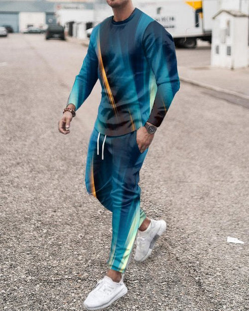 3d Digital Printing Crew Neck Sweater Sports Trousers Suit