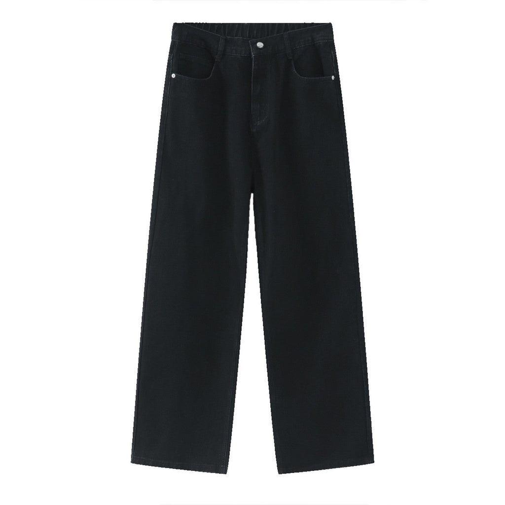 Loose Half Elastic Waist Straight Jeans