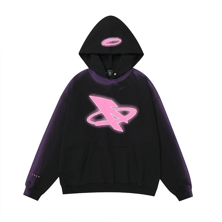 Hooded Sweater Hand-painted Crack Printing