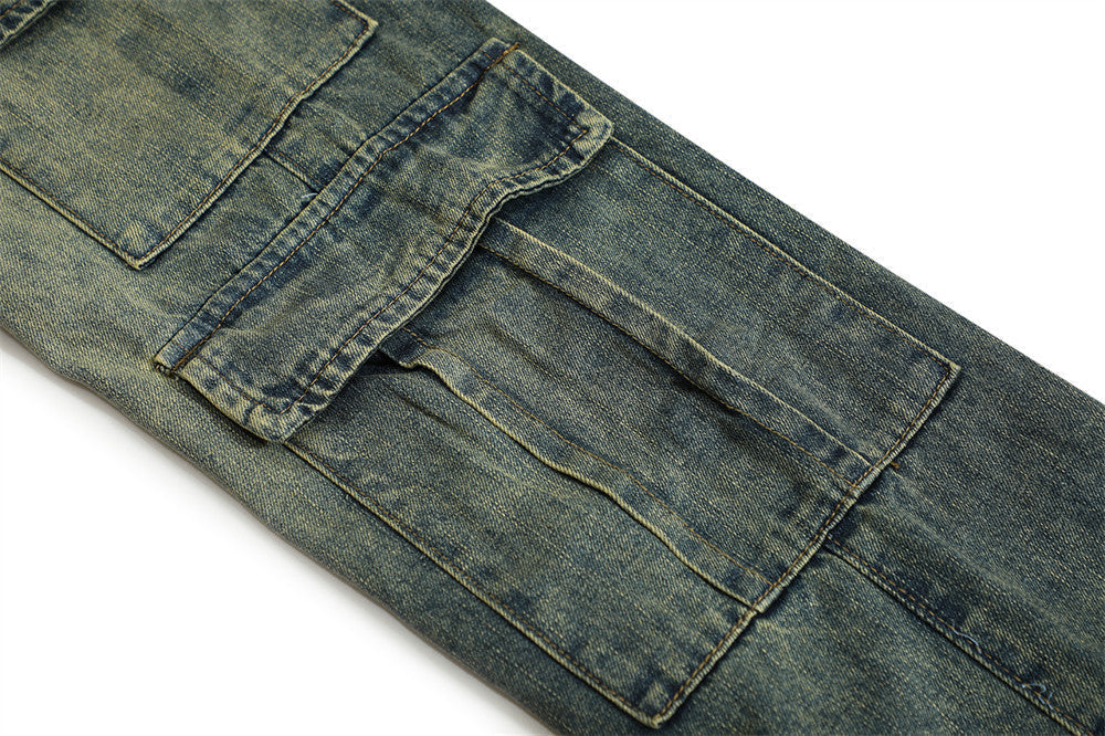 Men's American-style Vintage Washed Multi-pocket Jeans