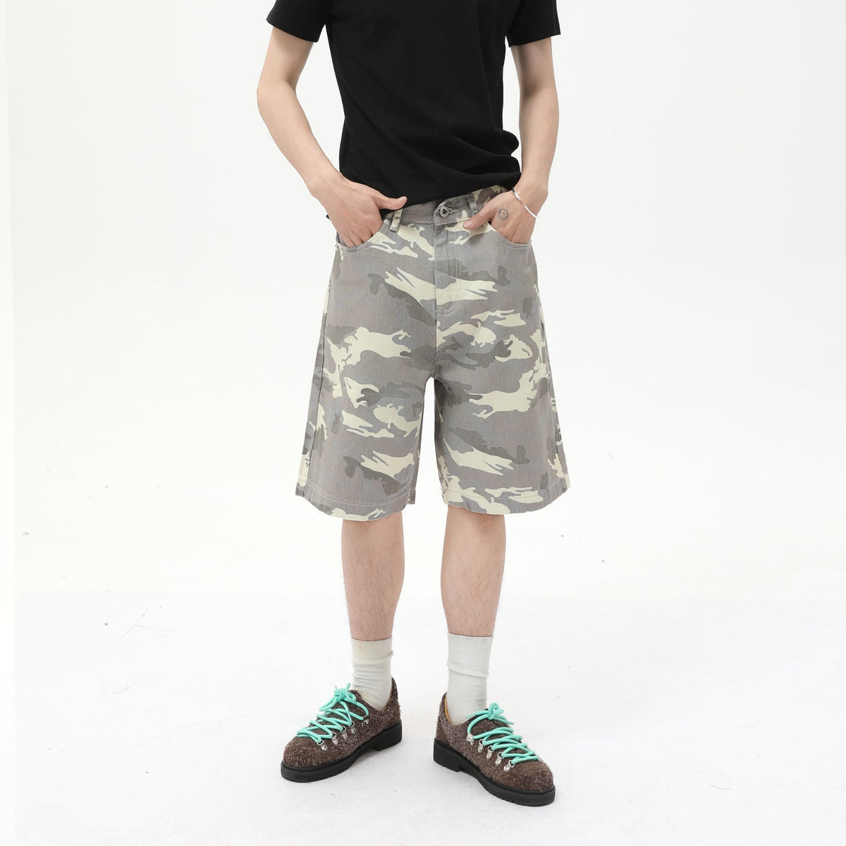 Men's American-style Camouflage Loose Wide Leg Leisure Denim Shorts