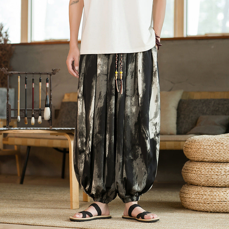 New Chinese Ink Tie-dye Gradient Stripe Ice Silk Masculinity