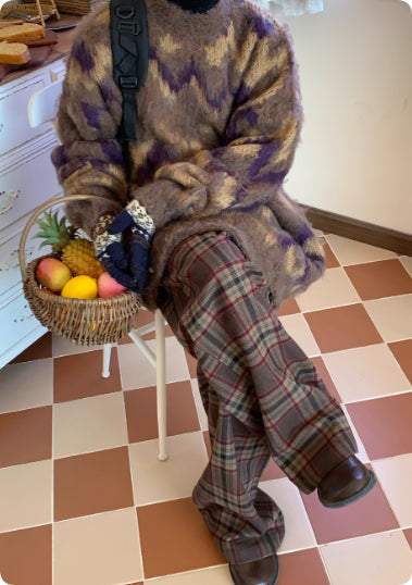 Retro Plaid Woolen Thick Casual Trousers