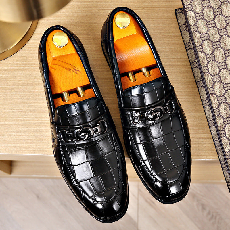 Embossed Pedal Horsebit Buckle Business Casual Youth Shoes