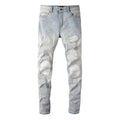 Hole  Patch Jeans Men's Fashion Brand Stretch Slim Fit Feet Washed All-matching
