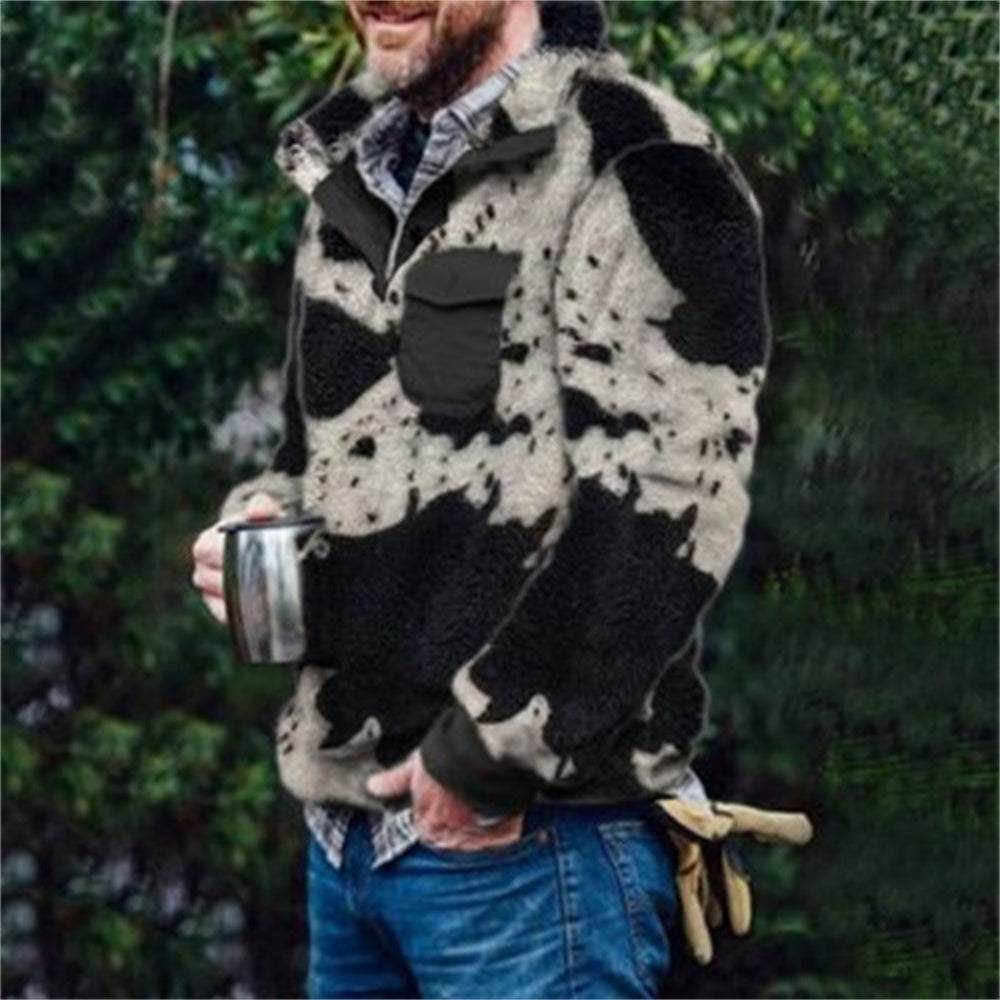 Autumn And Winter Casual Button Pocket Flannel Plush Men's Sweater