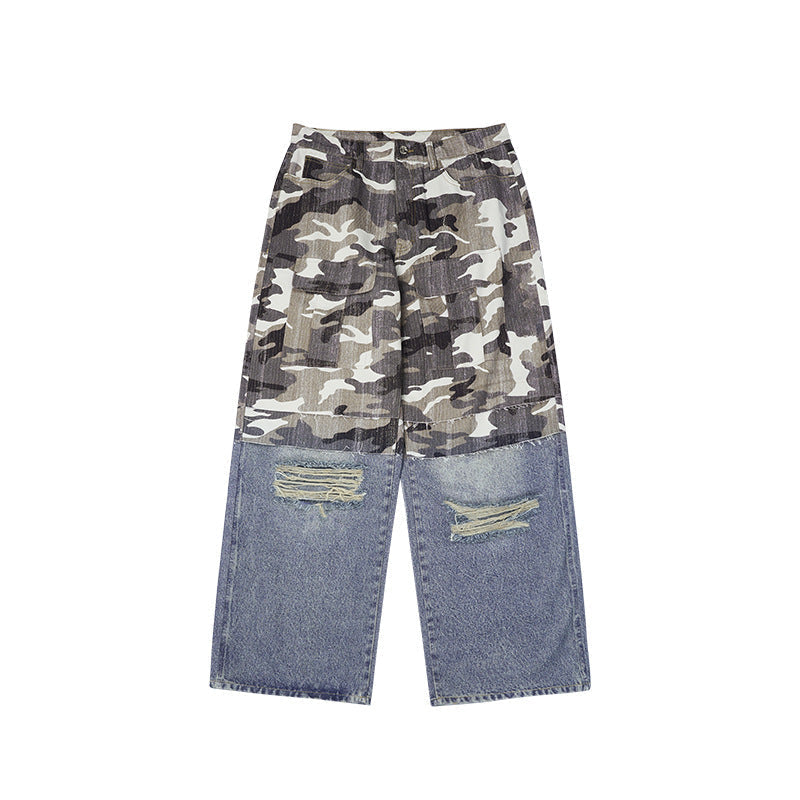 Ripped Stitching Digital Printing Jeans
