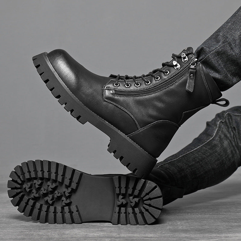 Worker Boot High Top British Style Thick Bottom Fleece-lined