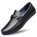 Round Toe Embossed Casual Leather Shoes Flat Heel