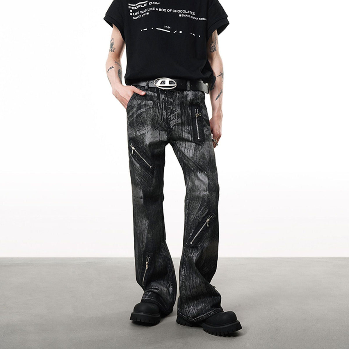 Retro Heavy Wax-coated Dirty Dyed Straight Loose Jeans