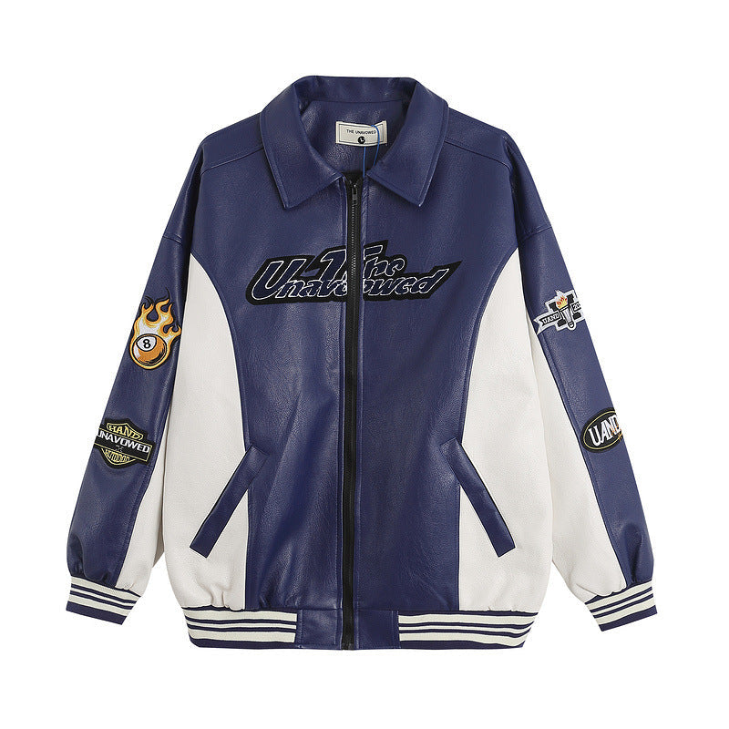 Street Retro PU Baseball Uniform Men's Embroidered Loose Jacket