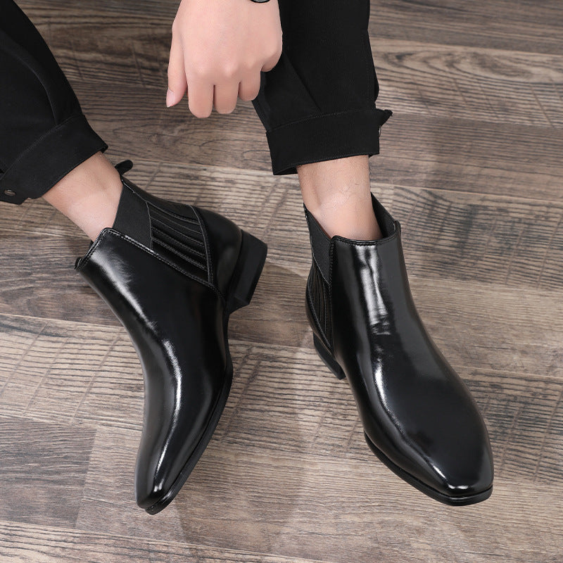 British Style Square Heel Business Formal Leather Shoes
