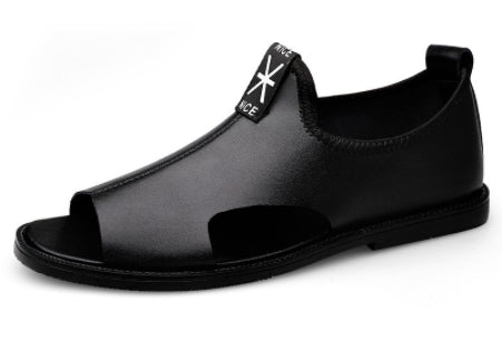 Toed First Layer Cowhide Sandals Men's Bag Heel Side Empty Leather Beach Non-slip Wear-resistant