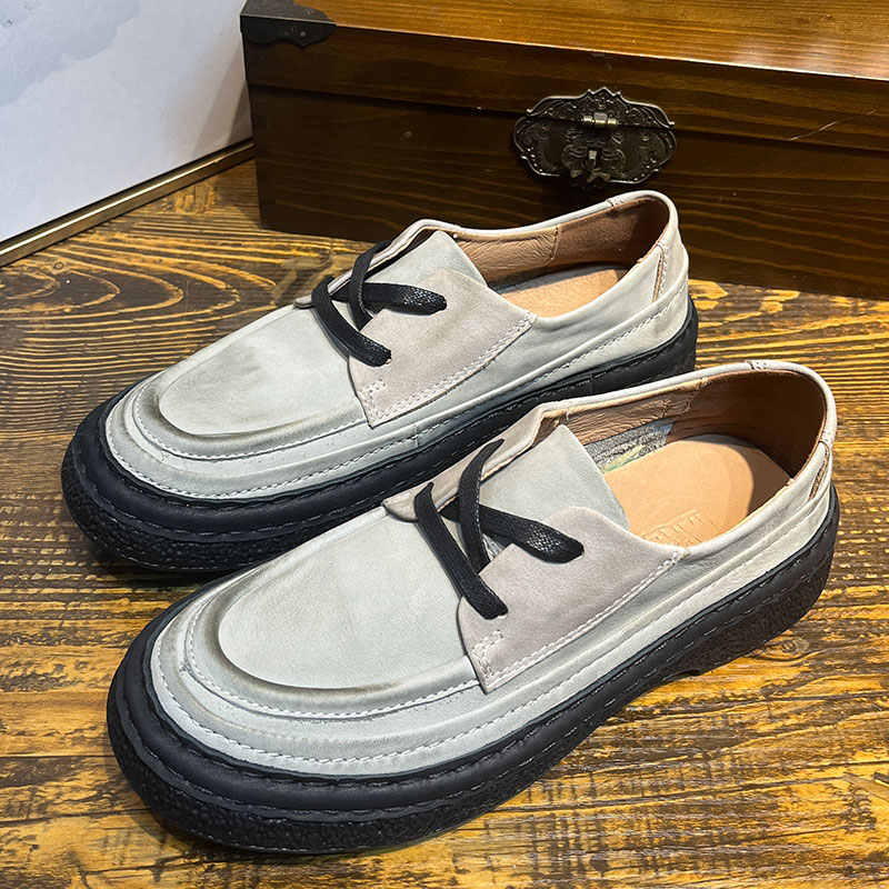 Round Head Genuine Leather Platform Men's Slip-on Leather Shoes