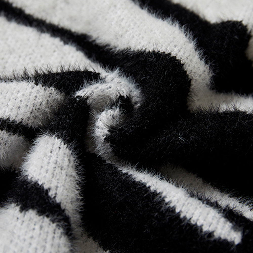 Lazy Wind Zebra Pattern Sweater Men's Ins Street Trend Loose Round Neck