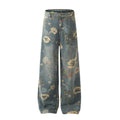 Men's Printed Niche Loose Wide Leg Denim Trousers
