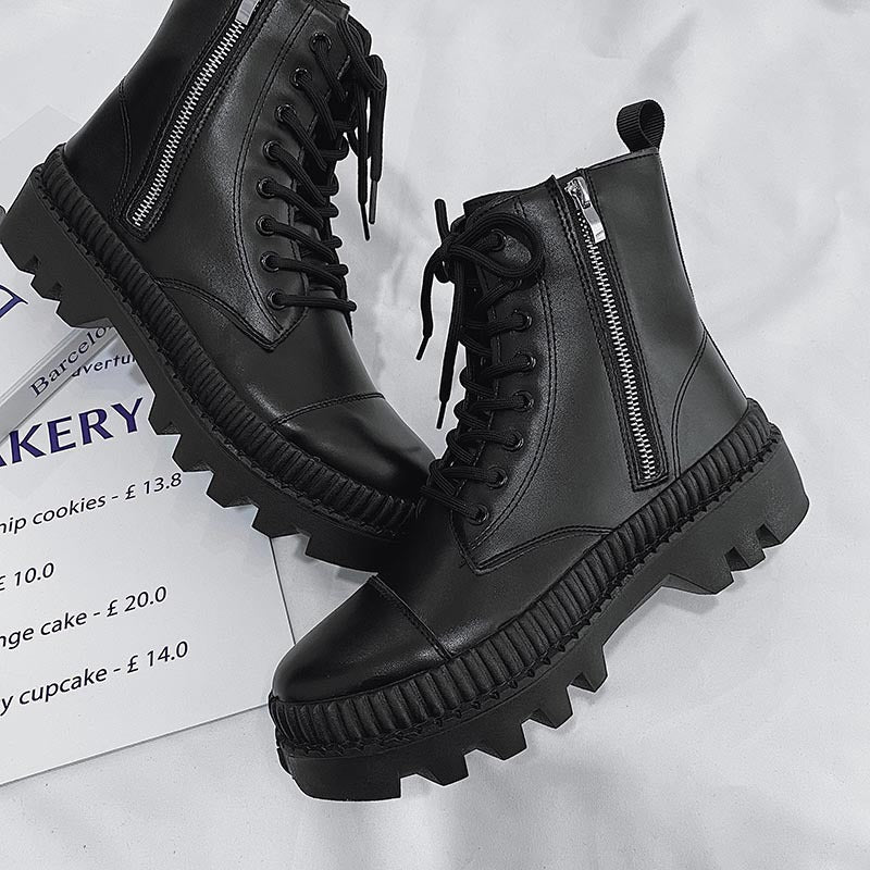 Fashionable And Simple Men's High-top Side Zipper Leather Boots