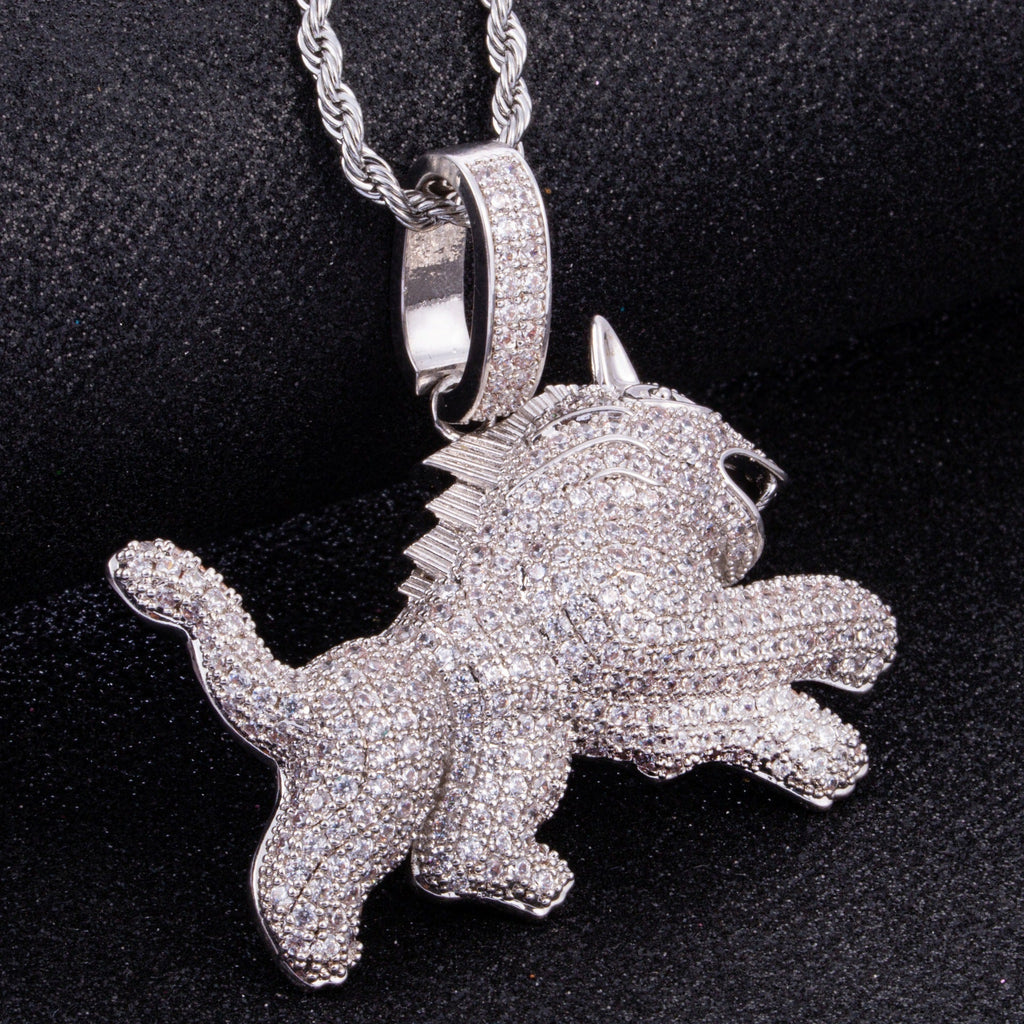 Hip Hop Full Zircon Mens Necklace Leopard Pendant