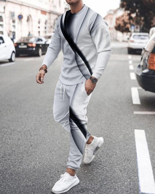 3d Digital Printing Crew Neck Sweater Sports Trousers Suit