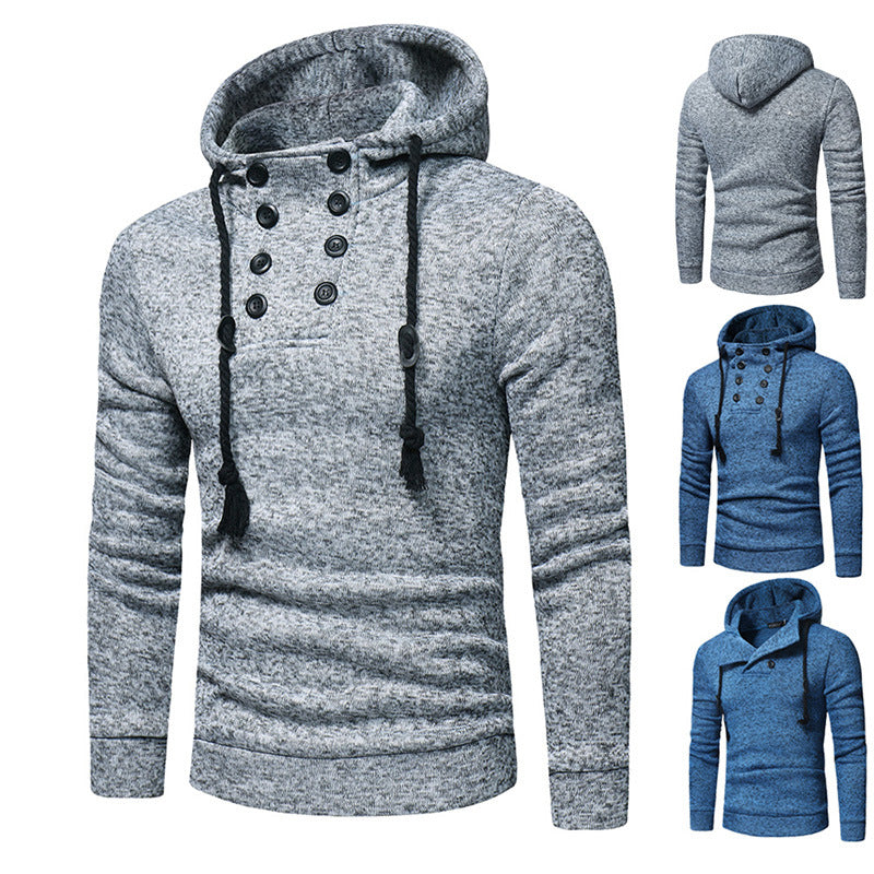 Solid color hooded knitted slim men's sweater