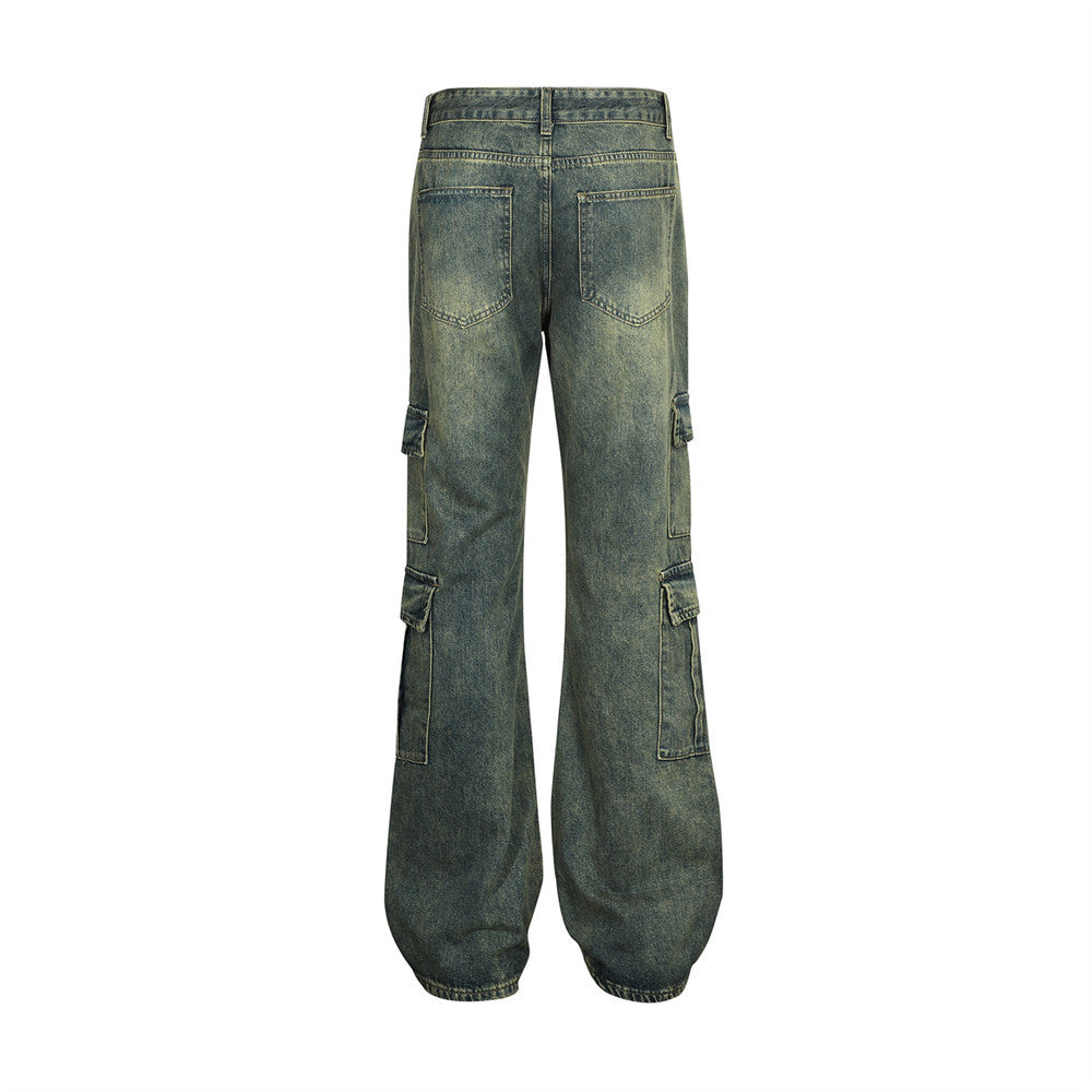 Men's American-style Vintage Washed Multi-pocket Jeans