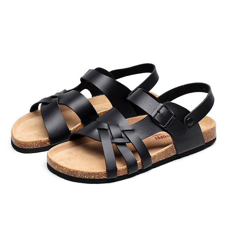 Men's Simple Hollow-out Flat Cork Slippers