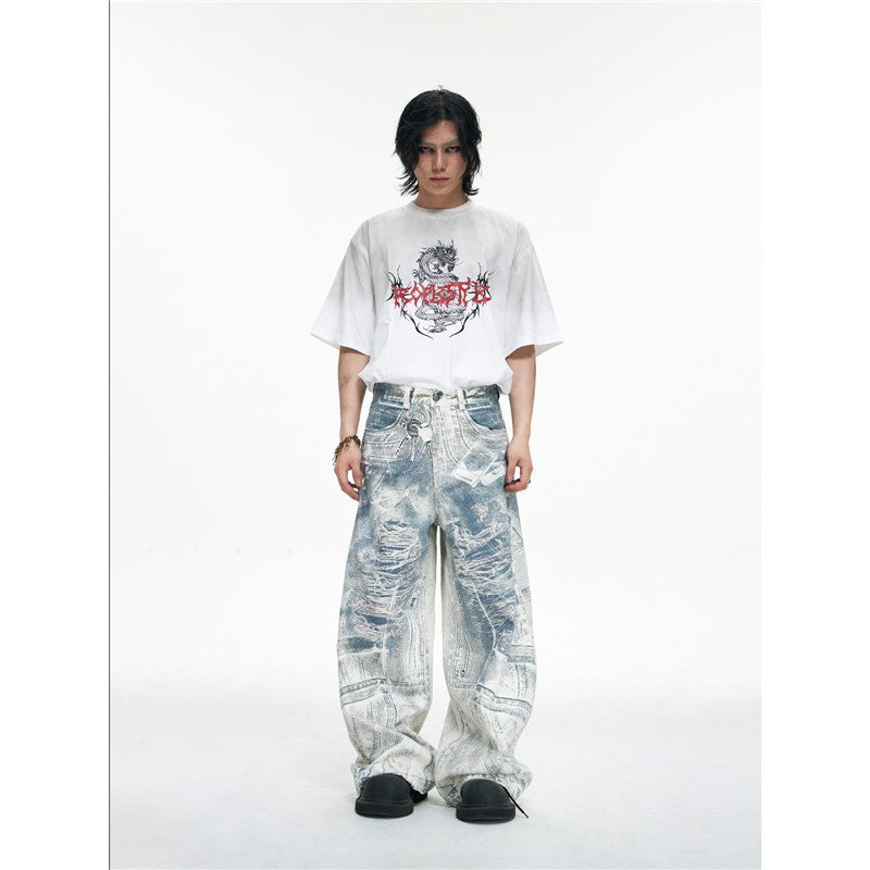 American Retro 3D Printed Patterned Machete Jeans For Men