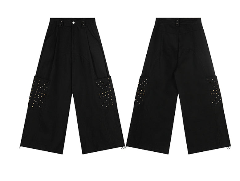 European And American High Street Geometric Pattern Rivet Design Sports Pants