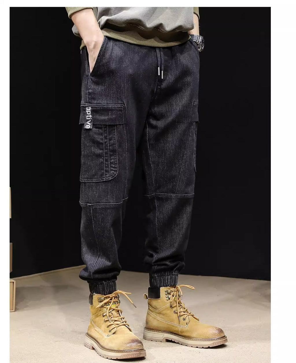 Men's Loose Retro Elastic Waist Jeans