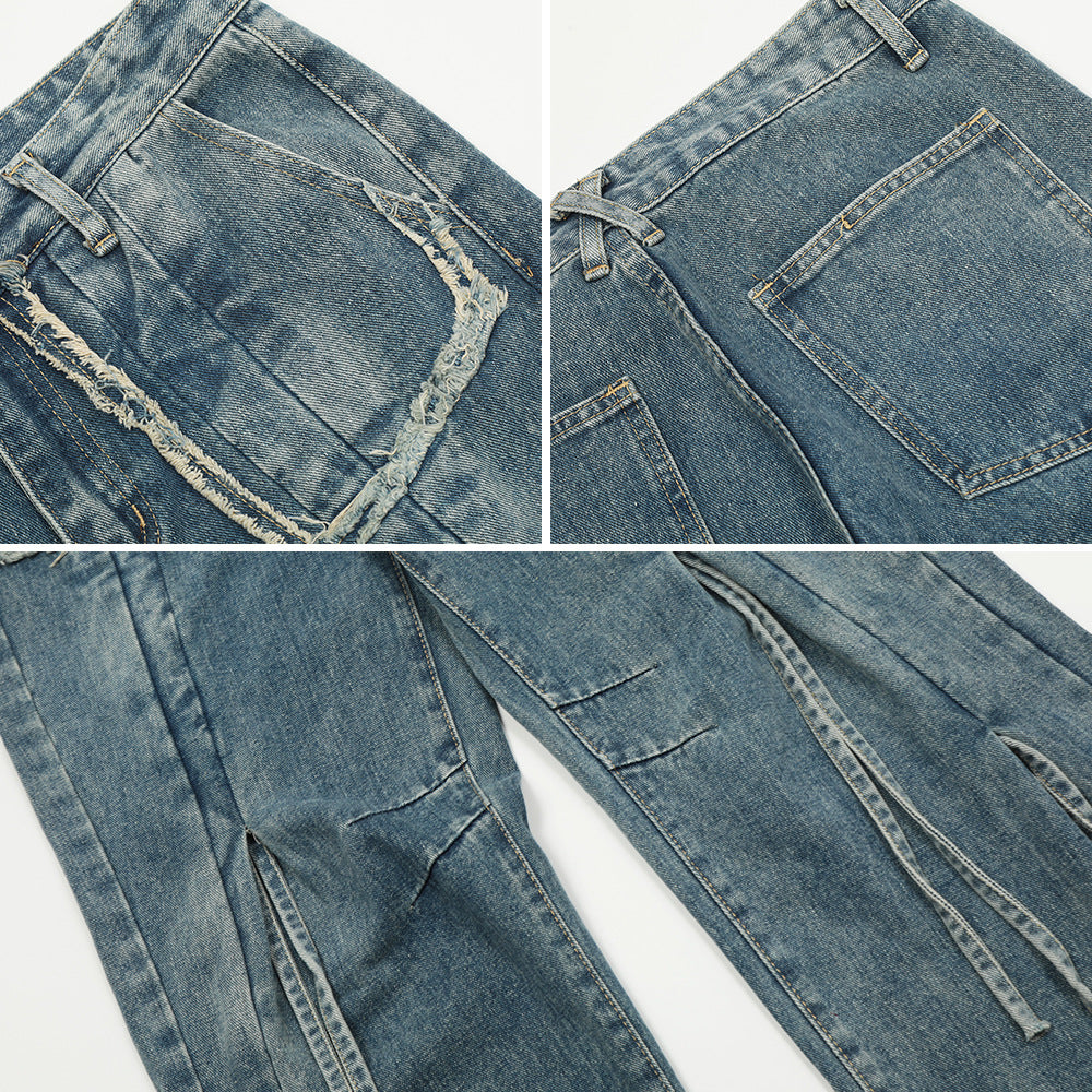 Drawstring Ruffle Design Sense Denim Trousers Men