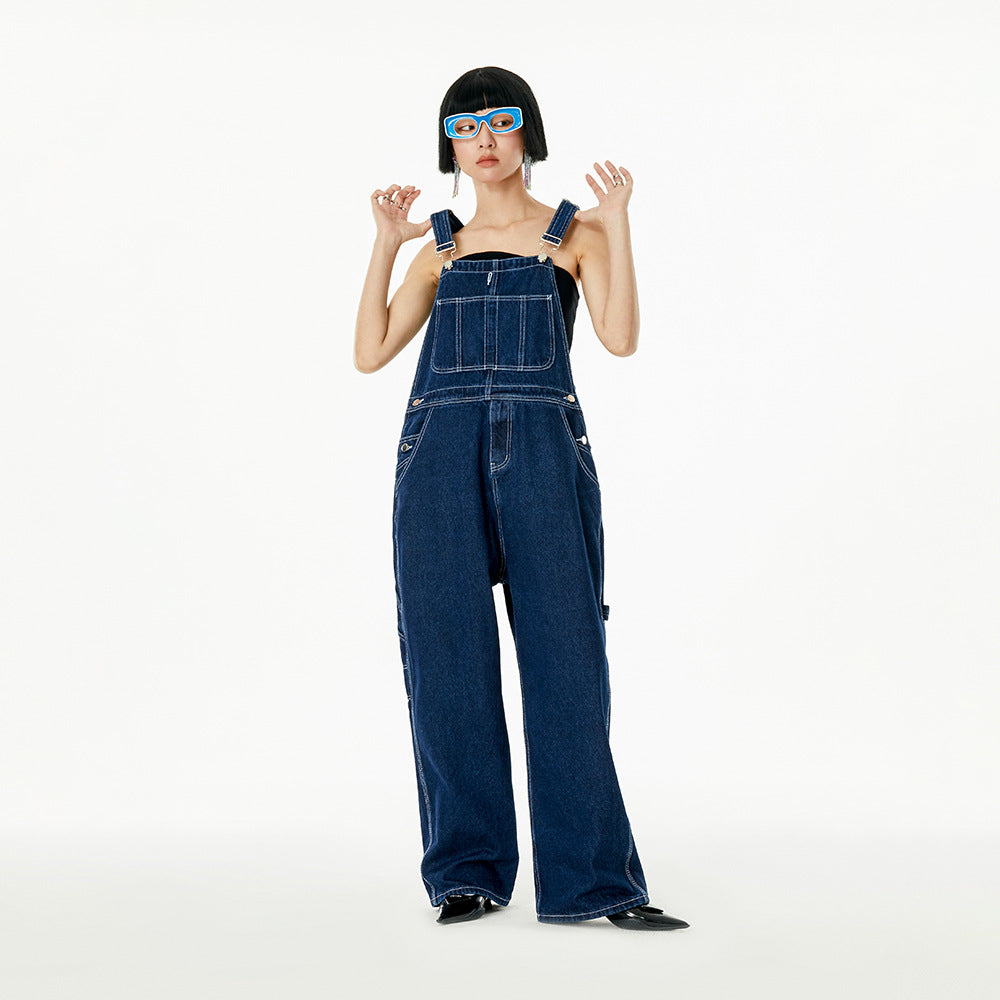 Men's Japanese-style Retro Casual Straight-leg Working Bib Top Pants
