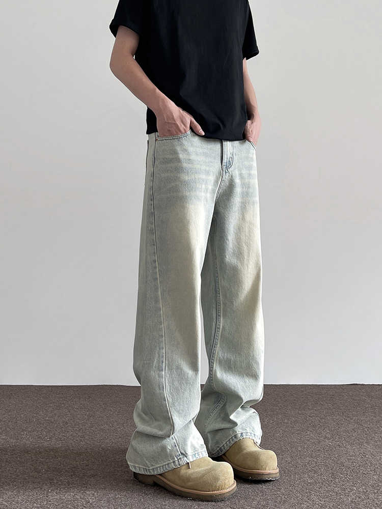 Retro Yellow Mud Dyed Straight Worn Jeans