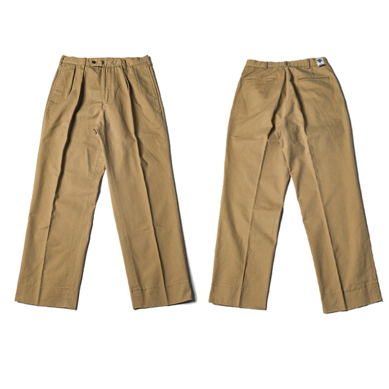 Retro Men's Casual Trousers Two Pleats Loose Cargo