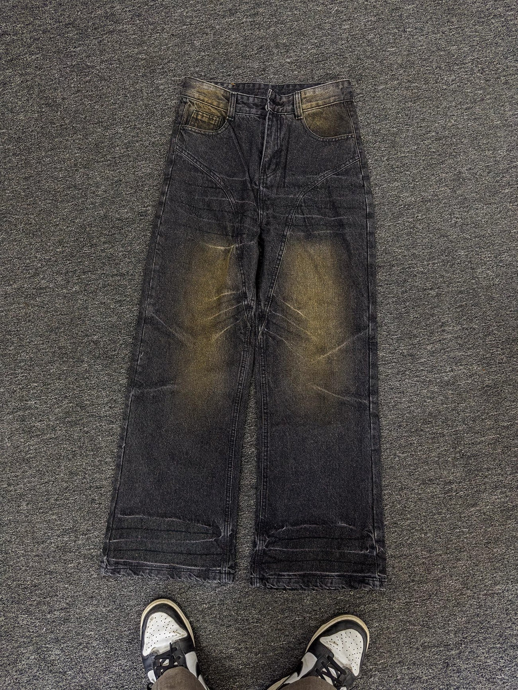 Niche Retro Washed Straight Deconstructed Jeans