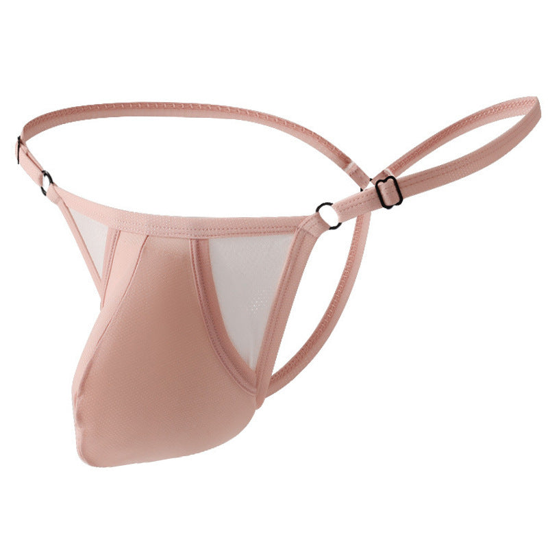 Men's Ice Silk T-back Thin Strap High Elastic Adjustable Breathable Bag T-shaped Panties