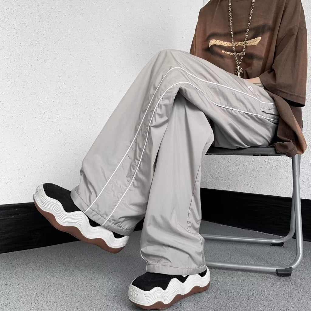 Outdoor Waterproof Men's American High Street Vibe Ice Silk Wide Leg Striped Casual Pants