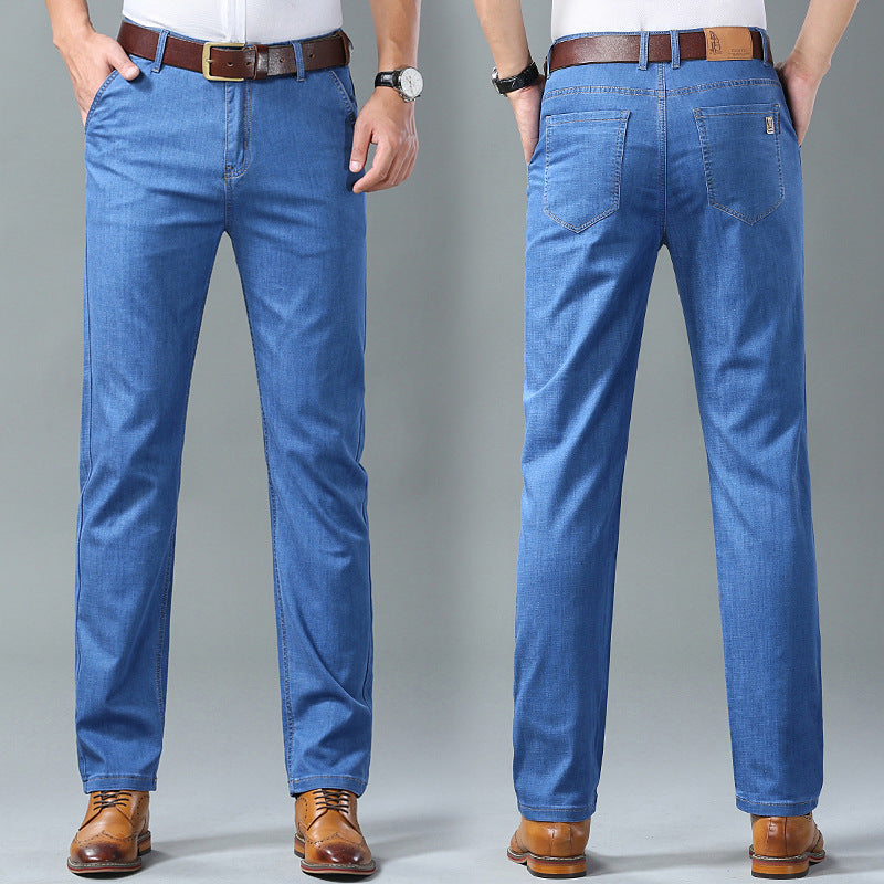 Men SpringSummer Denim Pants Loose Straight Leg Style Business Wear For Middle Aged Men