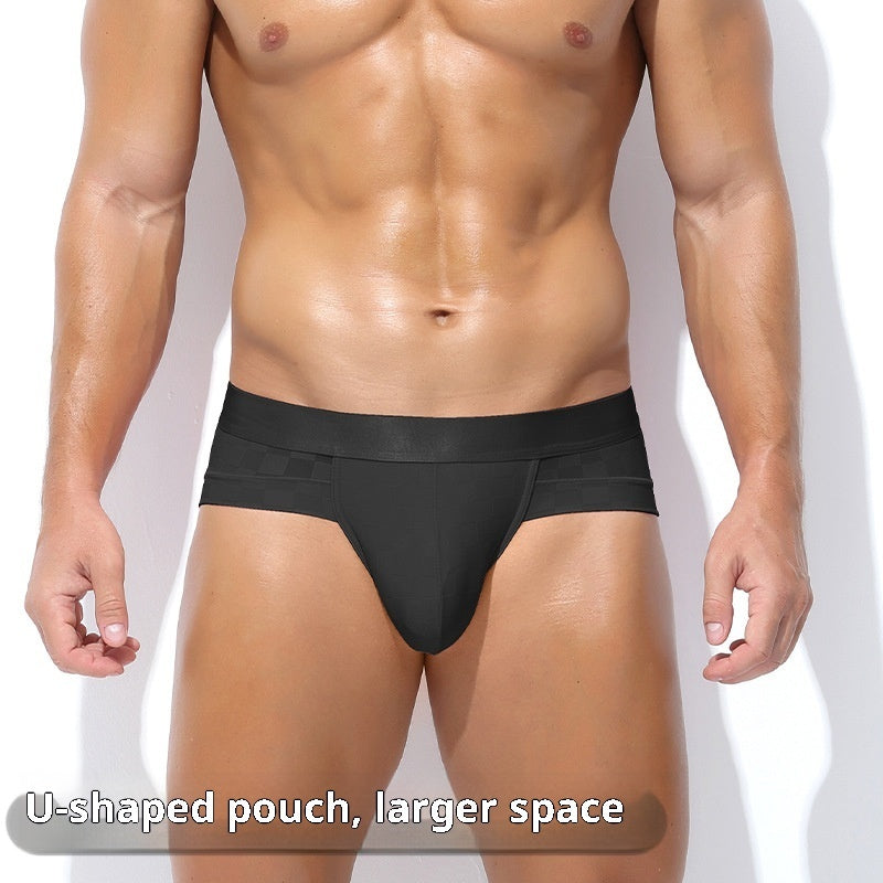 Grid Men's Triangle Underwear Mercerized Solid Color Comfortable Bikini Sexy