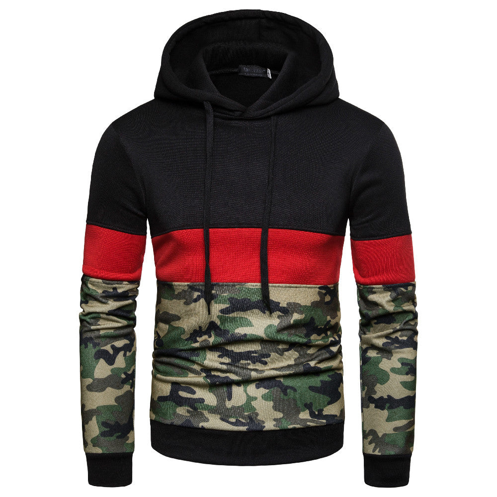 Men's Camouflage Stitching Solid Color Round Neck Sweater