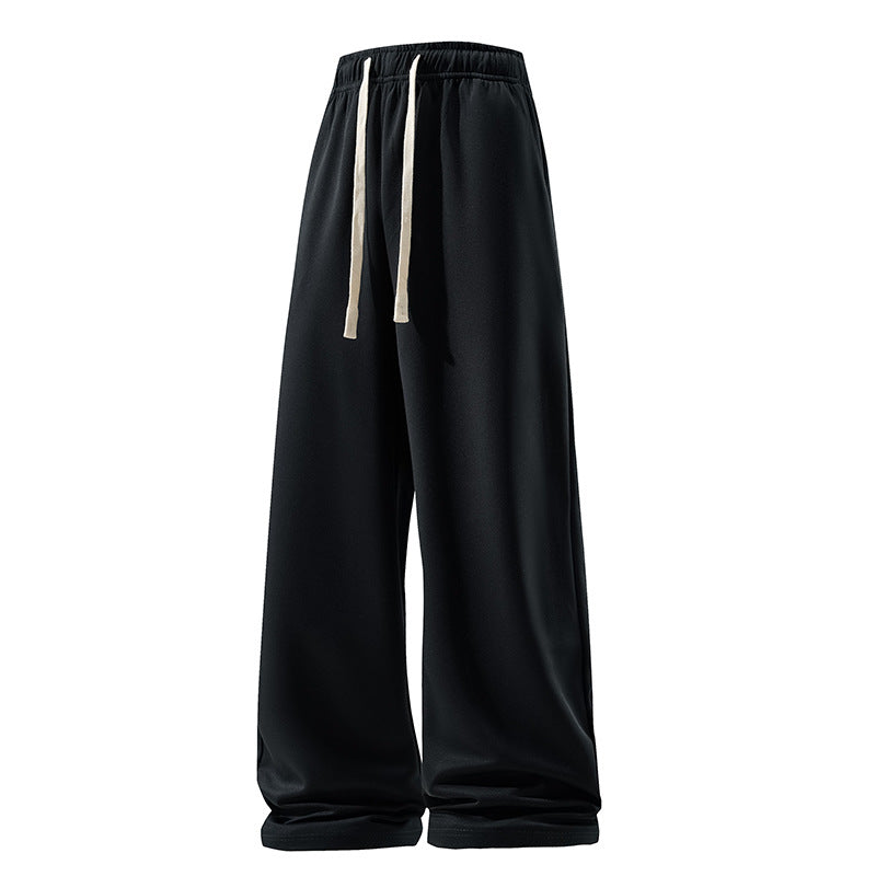 Drawstring Sports Pants Pockets Micro Elastic Knitted Fabric Breathable Straight Casual Long