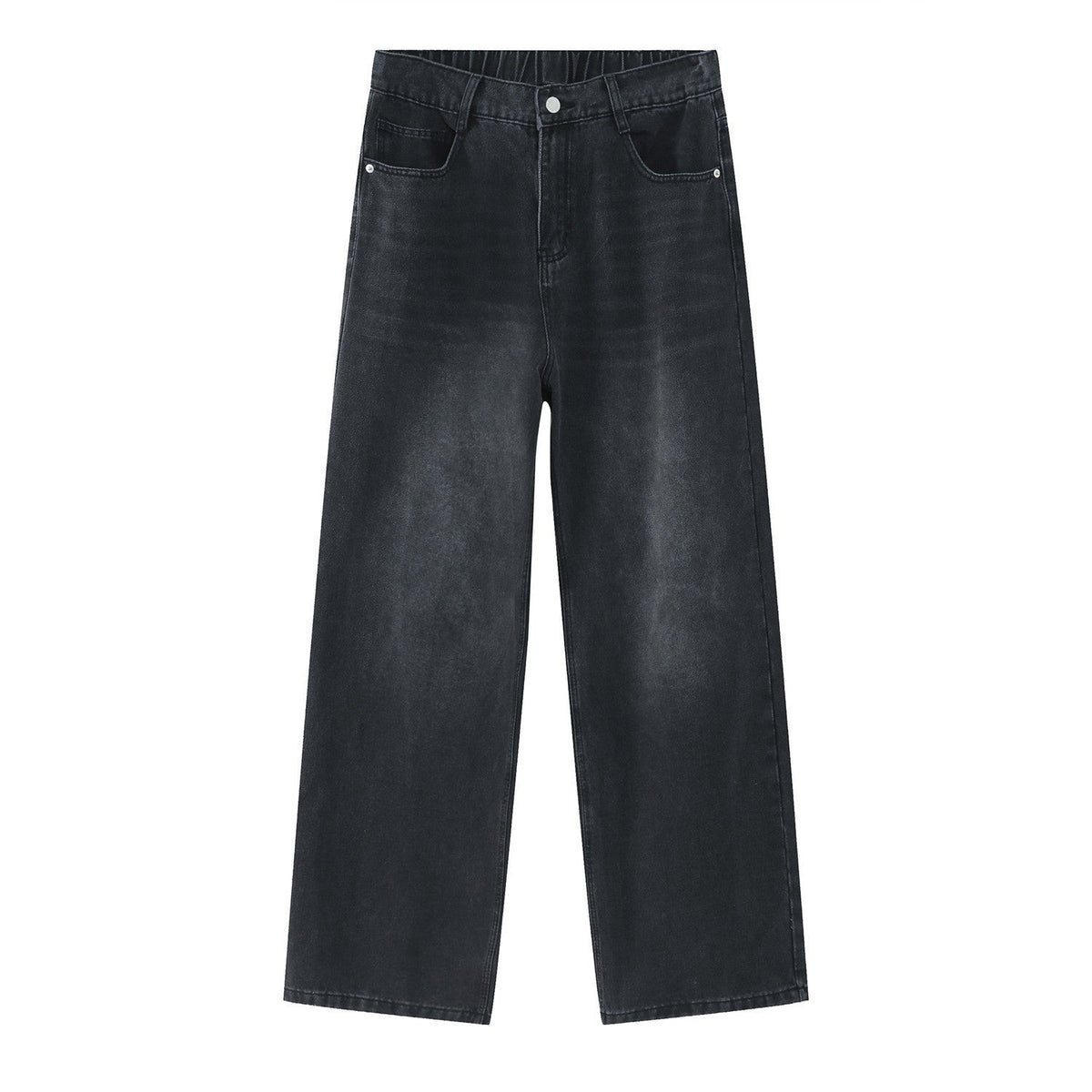 Korean Style Retro Half Elastic Waist Loose Straight Jeans Men's American Style