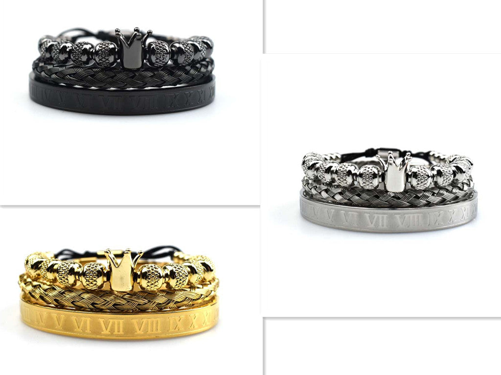 Luxury Roman Royal Crown Charm Bracelet Men