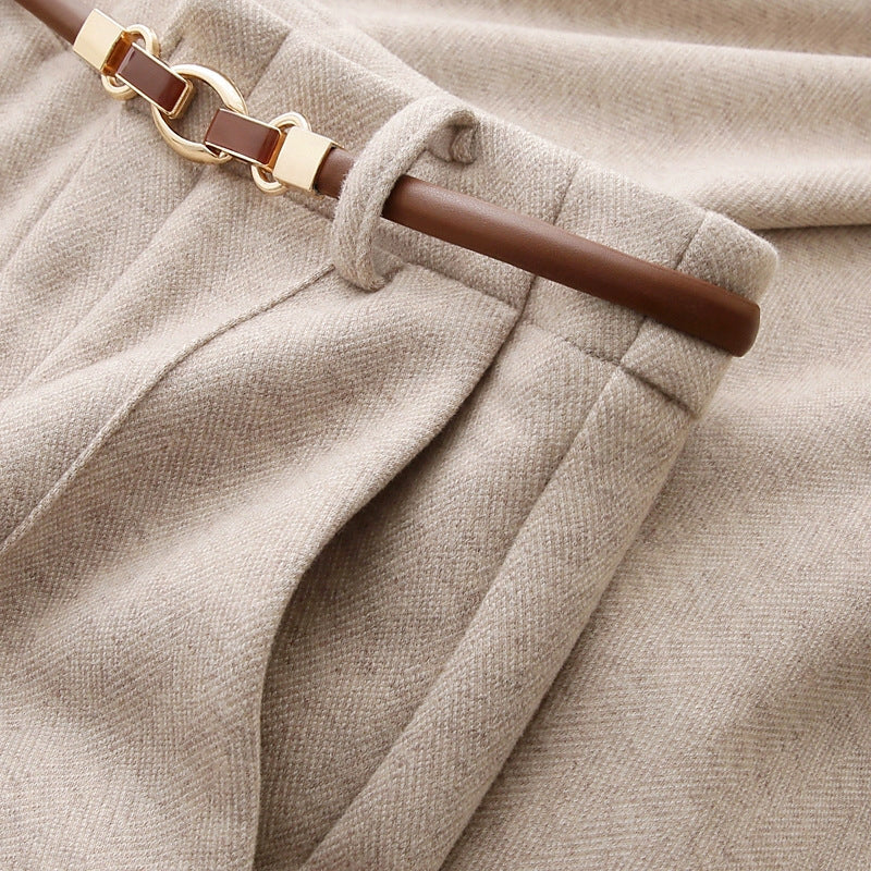 Straight-leg Faux Wool Pants Women's Thickened Warm Autumn Winter